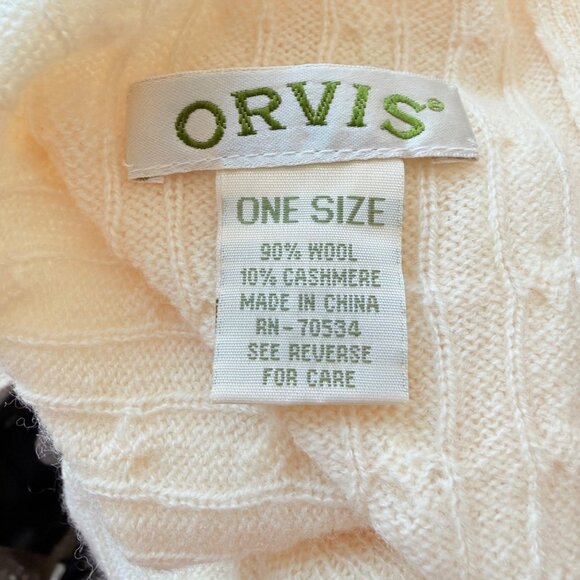 Orvis Womens Sweater Poncho Shawl Wool Cashmere Cream Cable Knit Button One Size - Picture 6 of 7